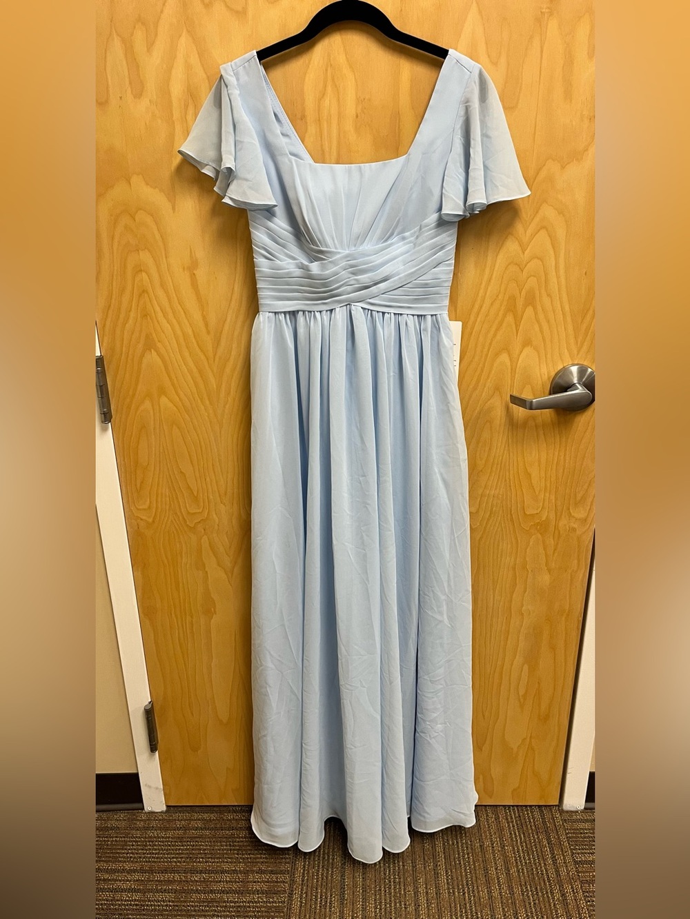 NWT Light Blue Flutter Sleeve Bridesmaid Dress with Ruched Waist